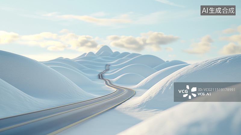 【AI数字艺术】雪地上的公路微缩景观图片素材