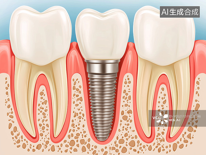 【AI数字艺术】牙种植体与牙齿横截面示意图图片素材