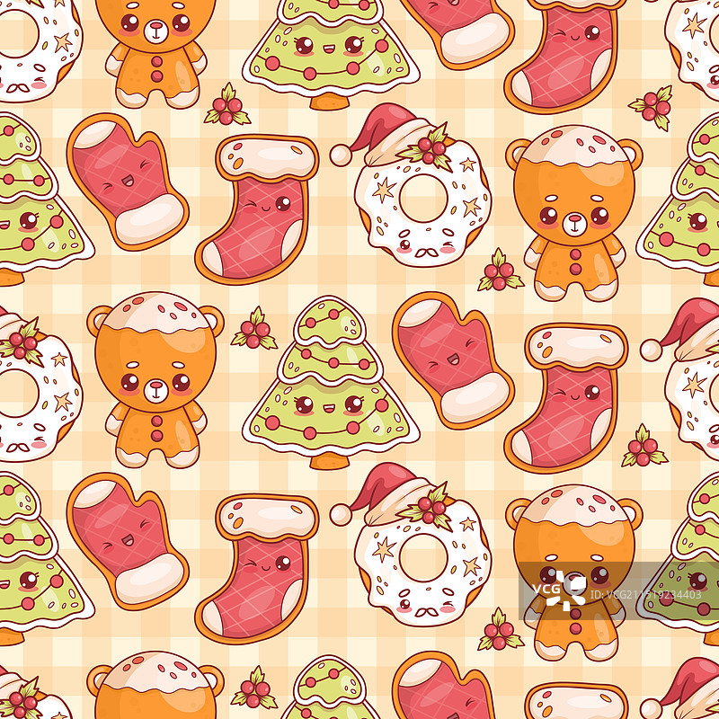 可爱圣诞姜饼无缝图案图片素材