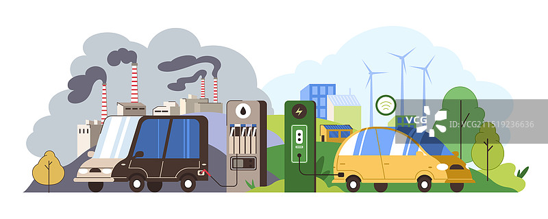 电动汽车与燃油汽车比较图片素材