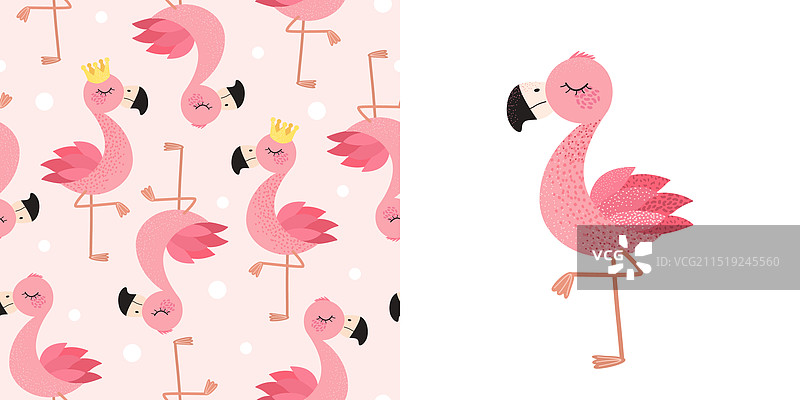 可爱火烈鸟蚂蚁印花无缝图案图片素材