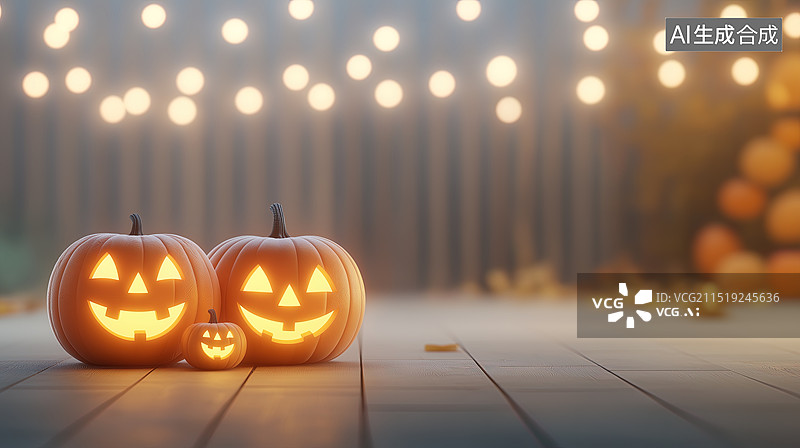 【AI数字艺术】夜幕下的南瓜灯装饰的万圣节庭院背景图片素材