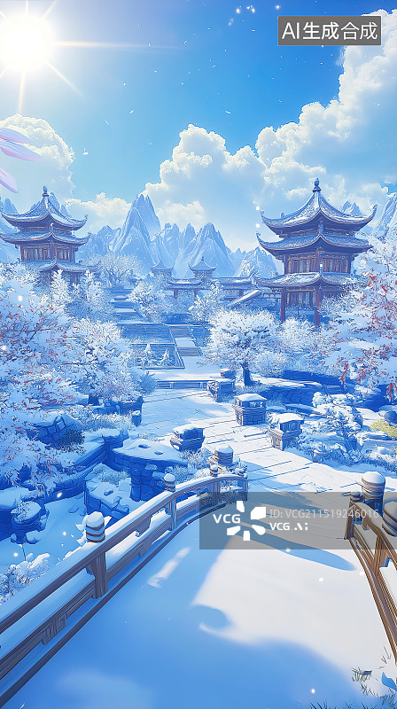 【AI数字艺术】雪景下的中国古代建筑图片素材