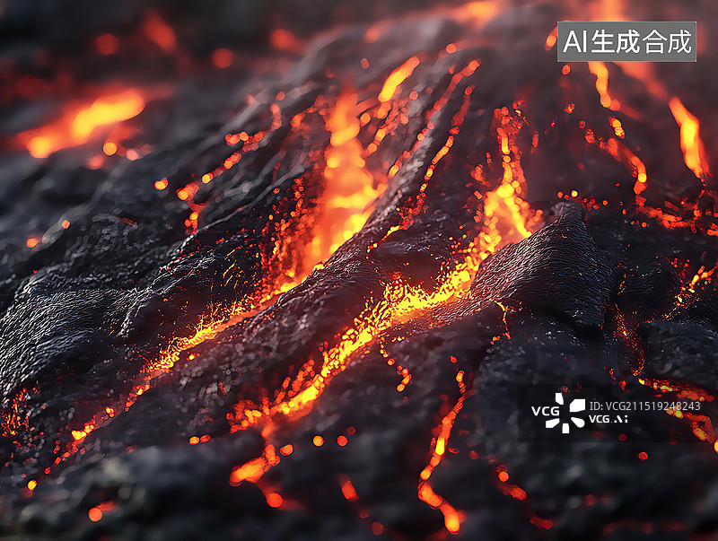 【AI数字艺术】火山爆发岩浆喷发特写地壳运动图片素材