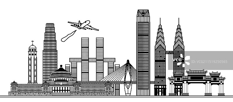重庆城市地标建筑线条插画图片素材