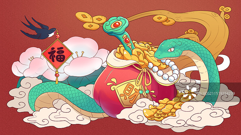 国潮风国风蛇年banner海报插画图片素材