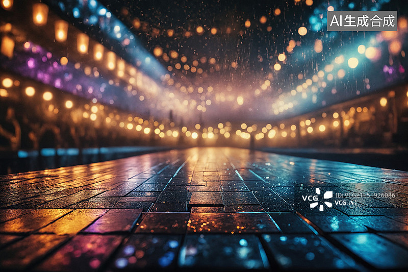 【AI数字艺术】雨夜的城市灯光图片素材