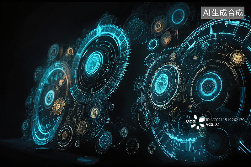 【AI数字艺术】蓝色科技齿轮动态壁纸图片素材