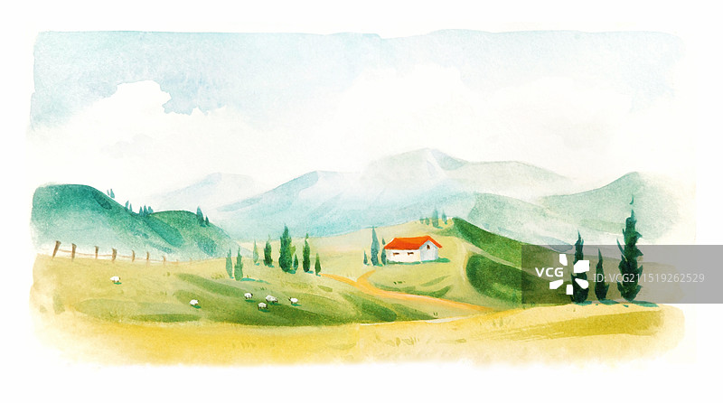 水彩画·写生于青海祁连山脉图片素材