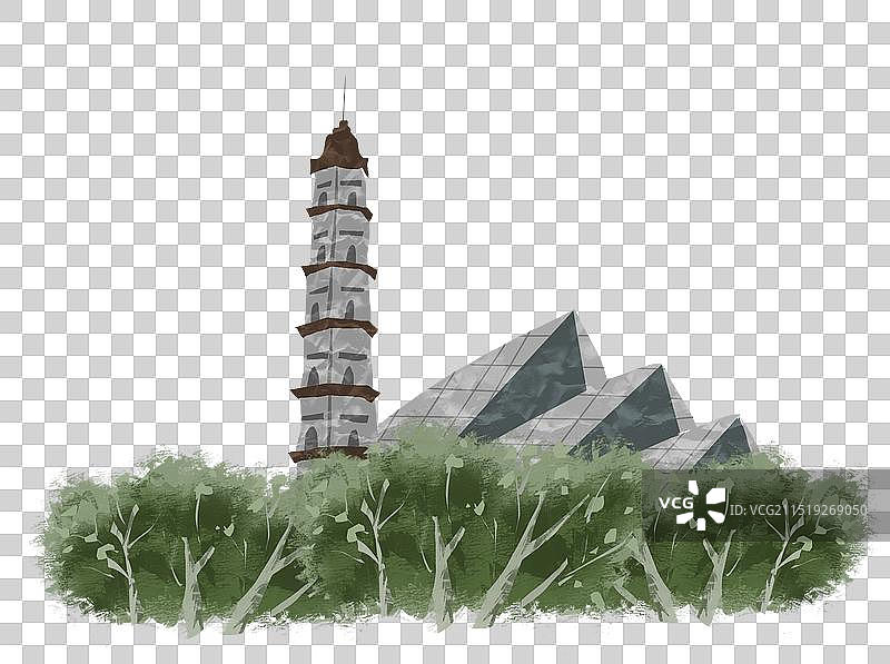 绍兴城市广场插画元素图片素材