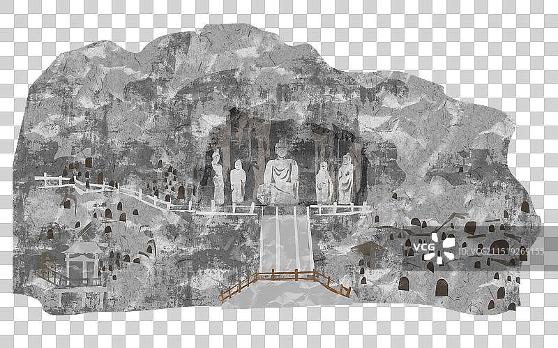 洛阳市龙门石窟插画元素图片素材