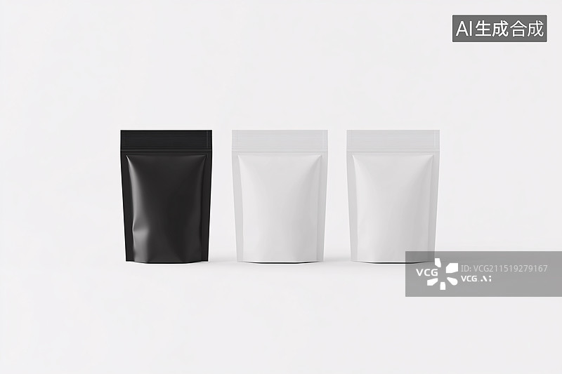 【AI数字艺术】空白白色产品包装袋样机模板3D渲染插图图片素材