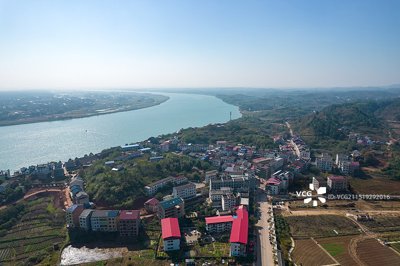 湖南省衡山县萱州古镇湘江风光航拍图片素材