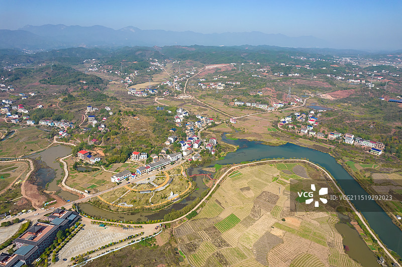 湖南省衡山县萱州古镇湘江风光航拍图片素材