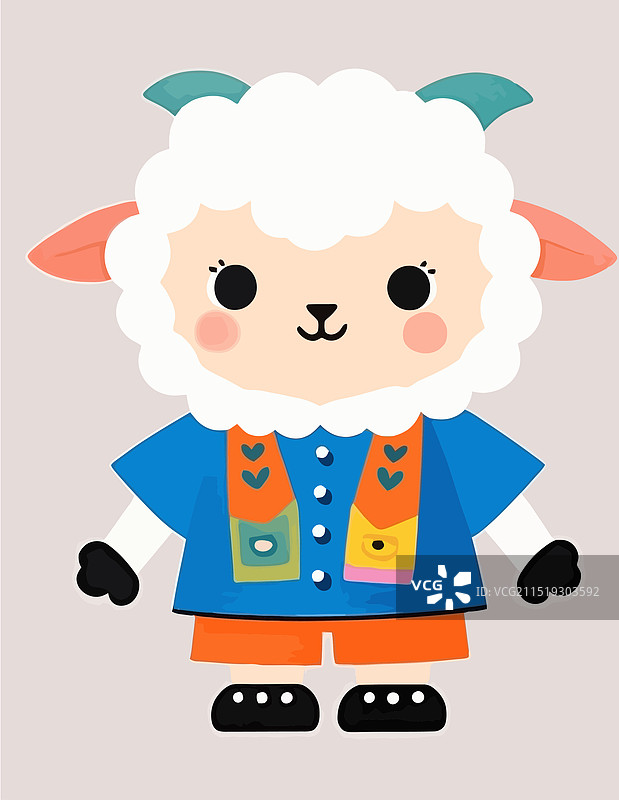 一只穿着蓝色衣服橙色裤子的小羊图片素材