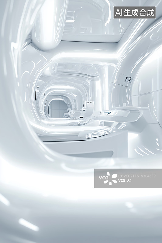 【AI数字艺术】未来明亮太空舱医院医疗仪器3D立体插画图片素材