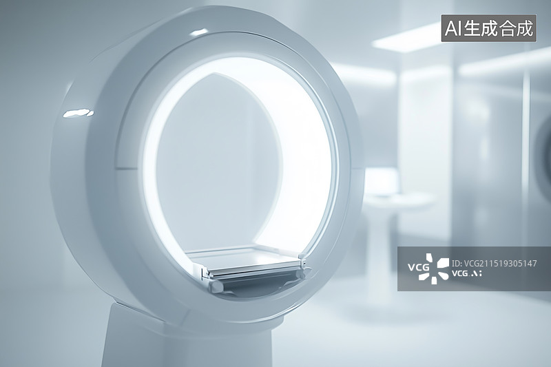 【AI数字艺术】医疗科技明亮CT核磁共振设备3D立体插画图片素材