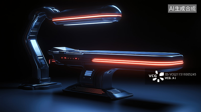 【AI数字艺术】医疗科技暗色手术室内无影灯手术台3D背景图片素材