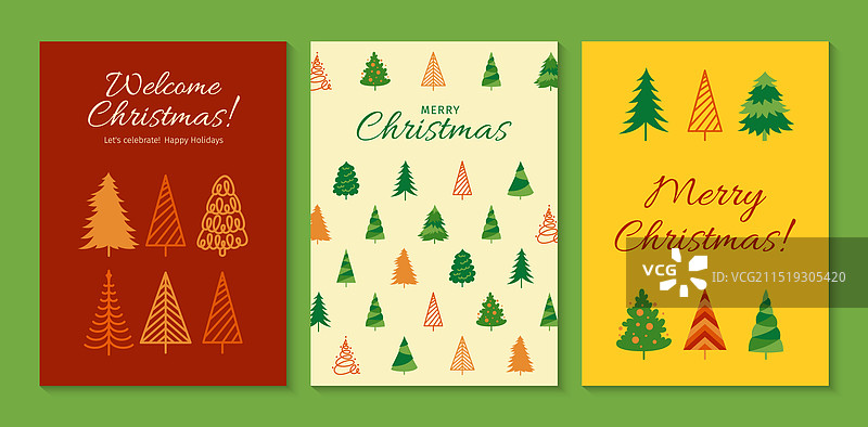 圣诞新年主题树木明信片封面图片素材