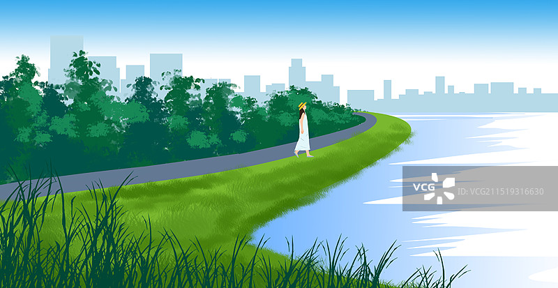 秋天秋季浪漫温馨户外呼吸新鲜空气公园花园散步心情情绪放松生活方式资讯湖边插画图片素材