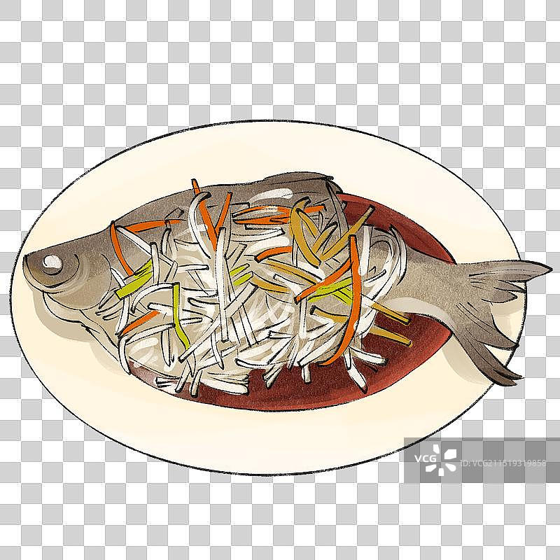 清蒸武昌鱼-湖北城市美食土特产小吃插画元素图片素材