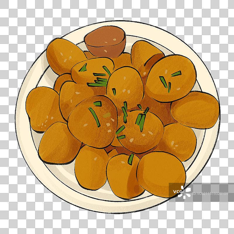 恩施炕土豆-湖北城市美食土特产小吃插画元素图片素材