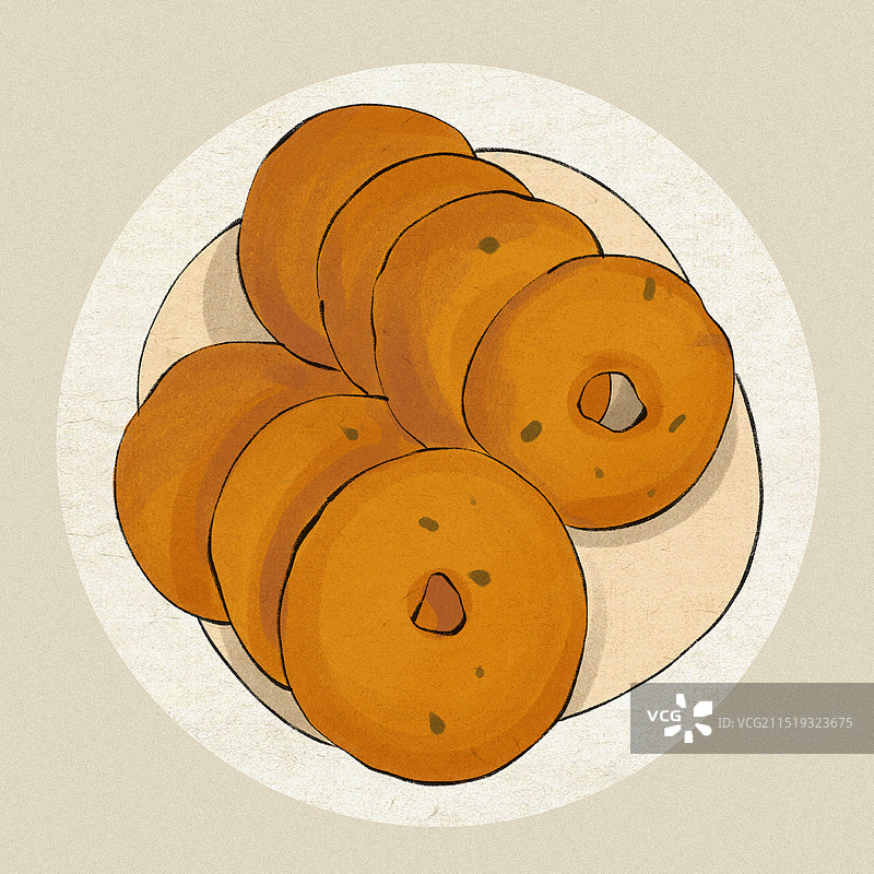 面窝-湖北城市美食土特产小吃插画图片素材