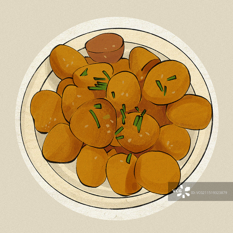 恩施炕土豆-湖北城市美食土特产小吃插画图片素材