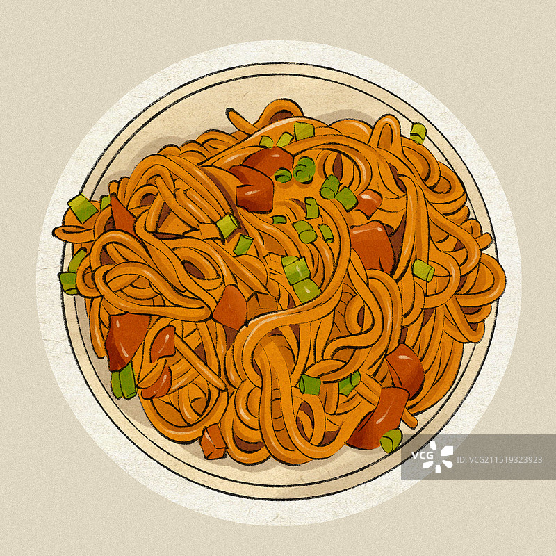 武汉热干面-湖北城市美食土特产小吃插画图片素材