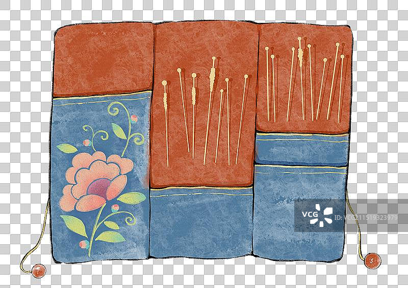 国风水彩画古风荷包钱包针灸包中医针灸针包元素图片素材