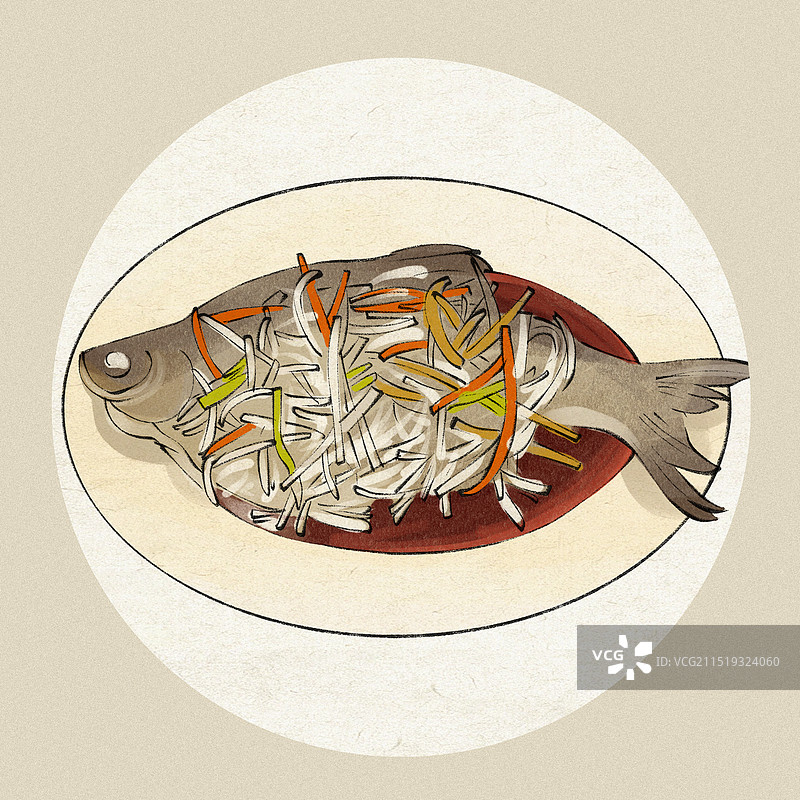 清蒸武昌鱼-湖北城市美食土特产小吃插画图片素材