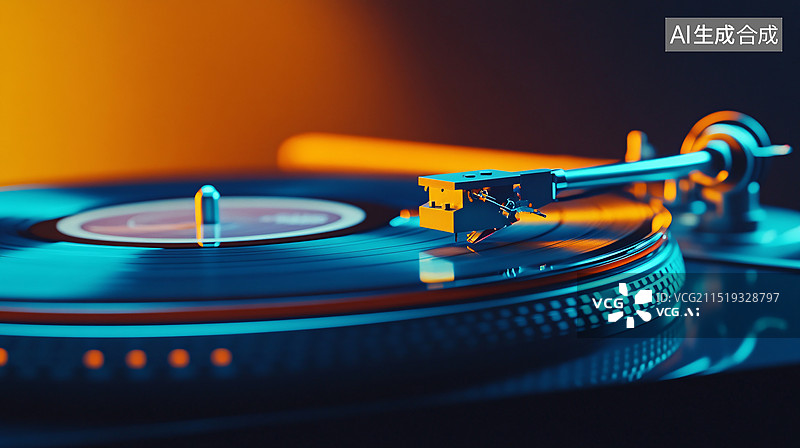 【AI数字艺术】复古唱片机经典怀旧音乐唱片播放器设备背景图片素材