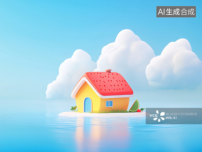 【AI数字艺术】夏至节气西瓜屋避暑夏天美食健康水果插画图片素材