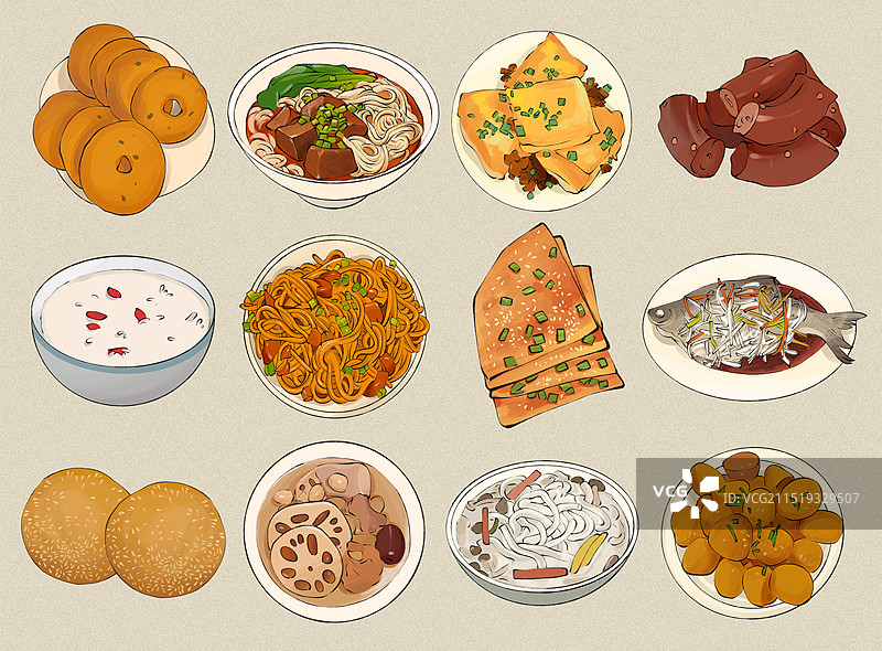 湖北城市美食土特产小吃插画图片素材