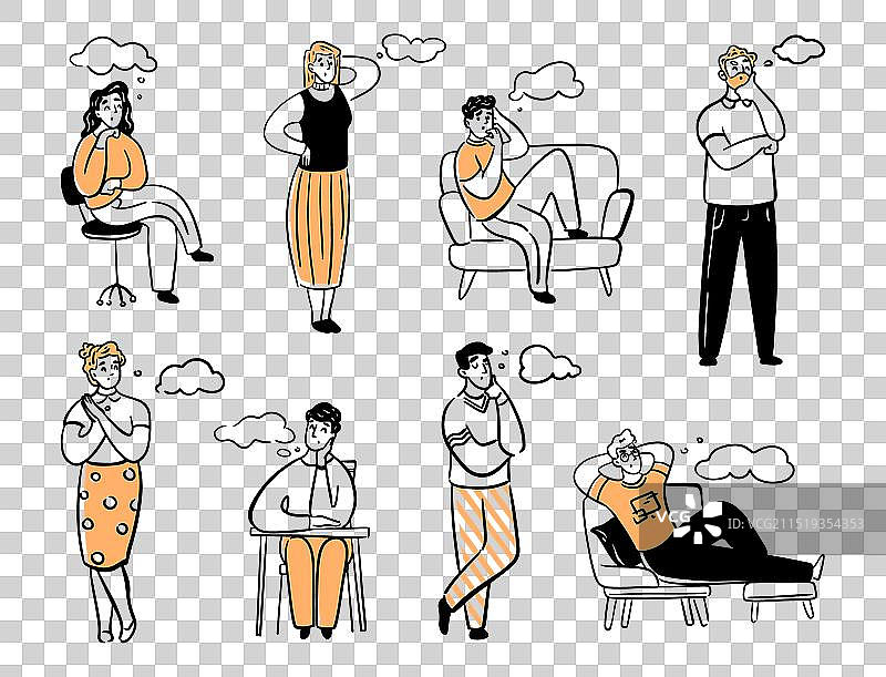 思考中的人们与涂鸦泡泡图片素材