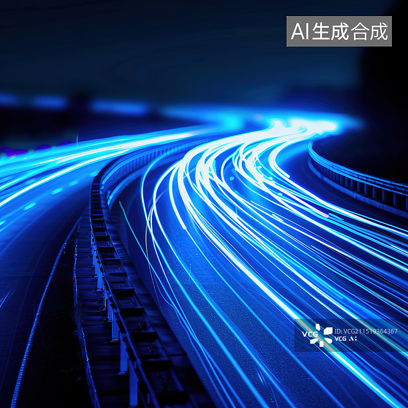 【AI数字艺术】夜晚的道路 车灯 车流 延时摄影图片素材