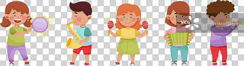 演奏乐器的趣味儿童角色图片素材