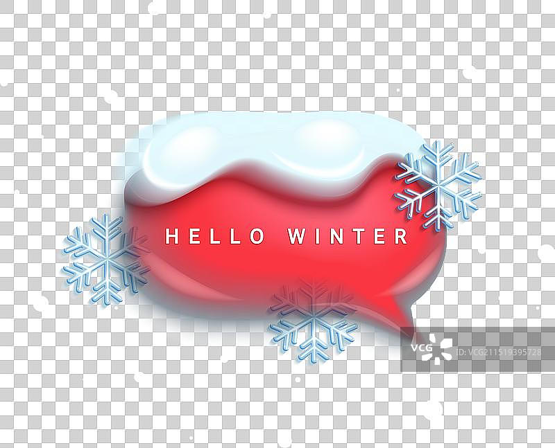 你好冬天红色3D雪花气泡图片素材