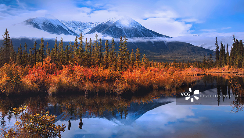 加拿大班芙朱砂湖秋色图片素材