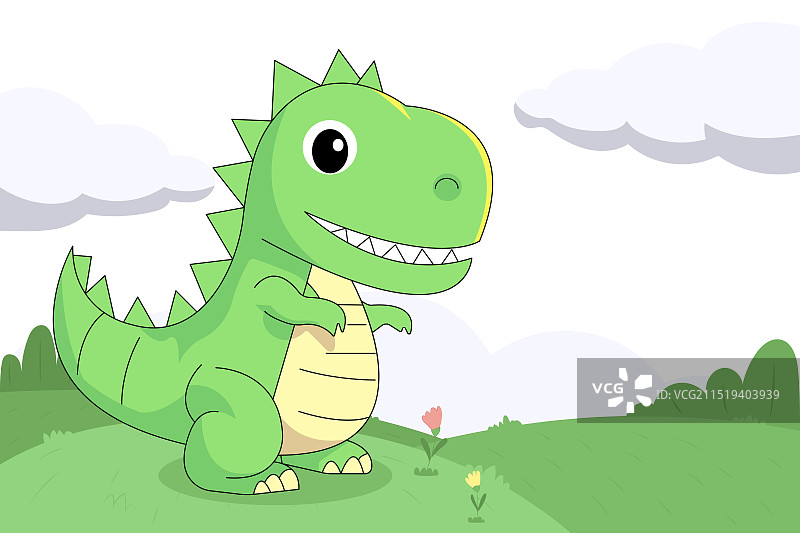 可爱卡通小恐龙印花风景插画图片素材