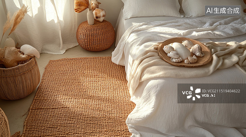 【AI数字艺术】自然简约田园风现代卧室室内场景图片素材