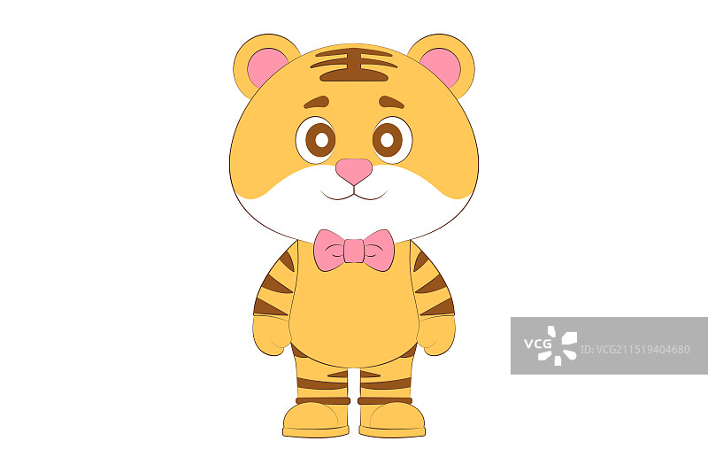 戴着蝴蝶结卡通可爱小老虎图片素材