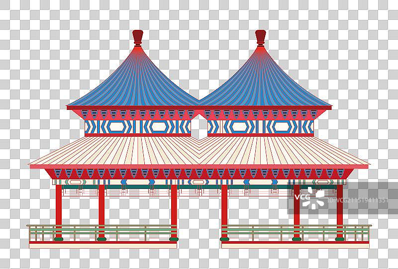 国风地标系列矢量插画-安徽省 阜阳八里河风景区 颍上县八里河双环亭图片素材