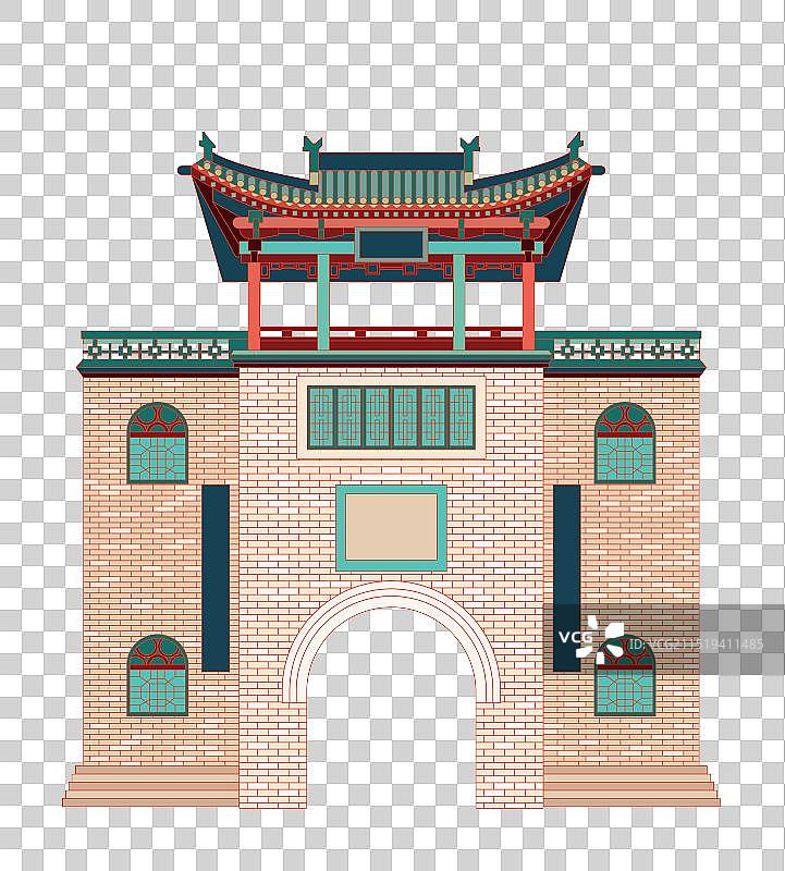 国风地标系列矢量插画-山西 灵石县 王家大院图片素材