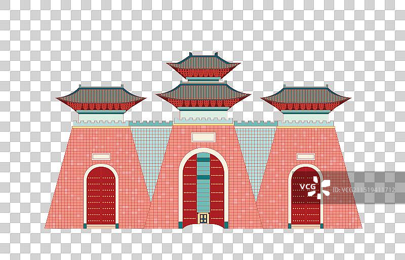 国风地标系列矢量插画-山西省 临汾市华门图片素材