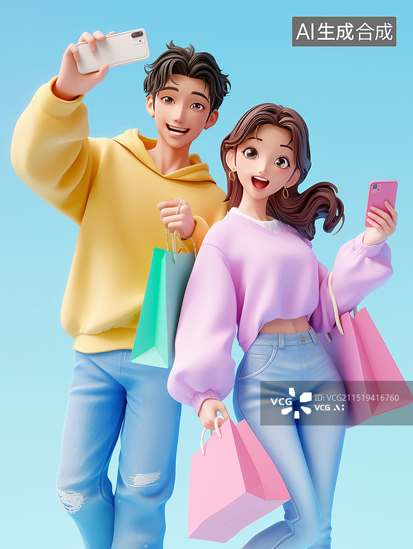 【AI数字艺术】时尚潮流男女购物图片素材