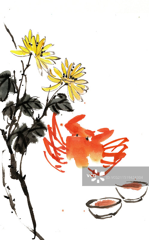 菊花螃蟹黄酒图片素材