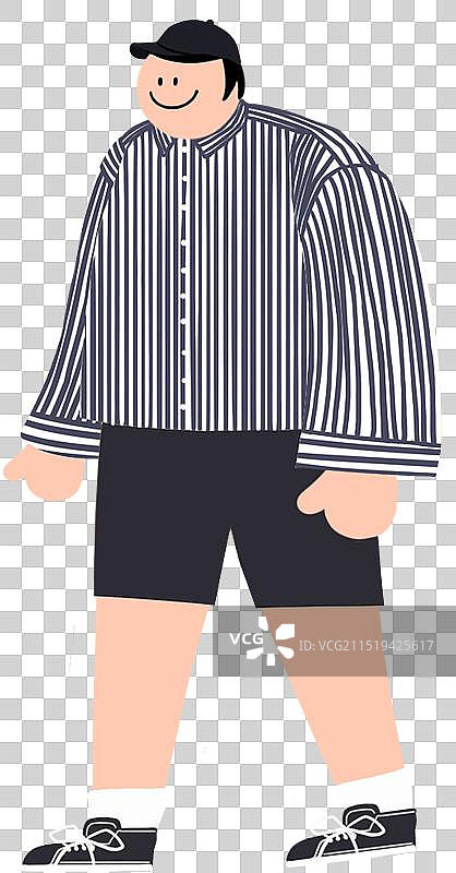 戴着鸭舌帽穿着条纹衬衣短裤黑色鞋的站立男人图片素材