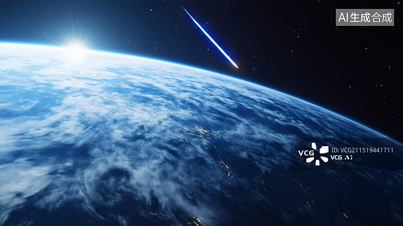 【AI数字艺术】一颗小行星划过地球表面图片素材