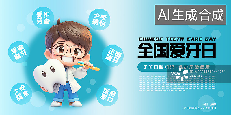 【AI数字艺术】口腔医疗3D牙医插画横板海报图片素材